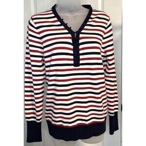 Tommy Hilfiger Med Sparkle Sweater Red White Blue Holiday Pullover Festive Women